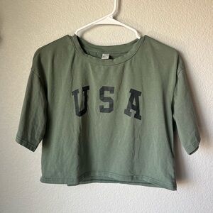 Green USA Graphic T-Shirt Crop